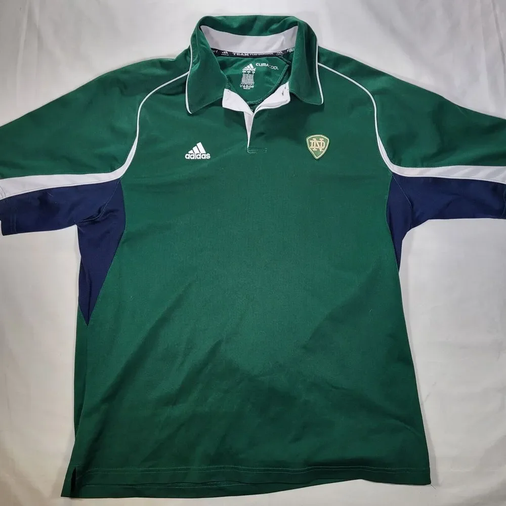 Notre‎ Dame Men's Large Adidas Climacool Green Blue Polo Team Performance